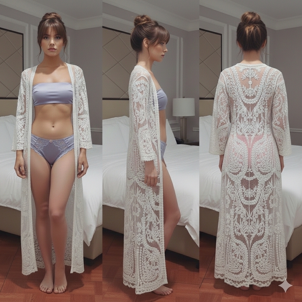 Chic White Floral Lace Scalloped Long Sleeve Overlay Resort Cardi